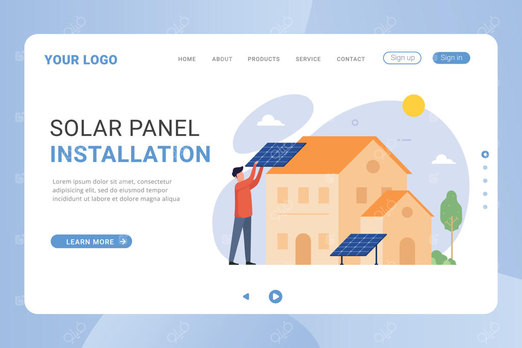 تصویر برداری صفحه فرود نصب پنل خورشیدی و آسیاب بادی