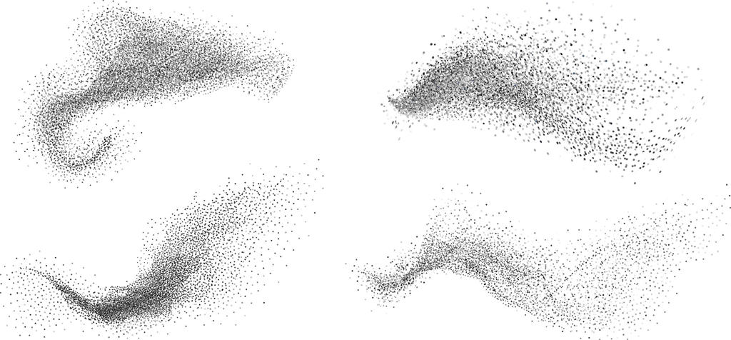 بافت نویز و دانه‌بندی گرادینت، سایه‌های اسپری نقطه‌ای سیاه و سفید و لکه‌های شن و غبار