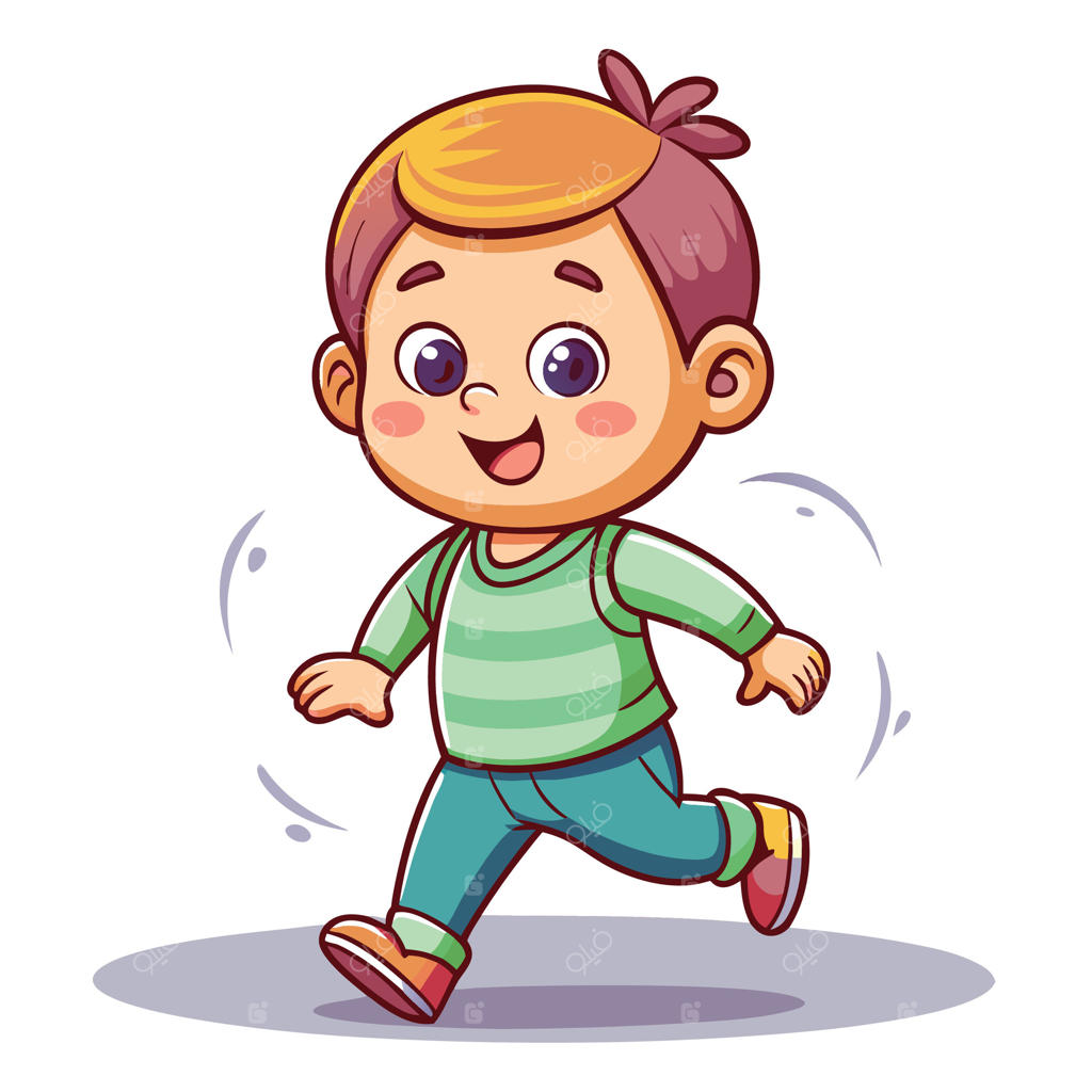 پسربچه کارتونی خندان در حال دویدن