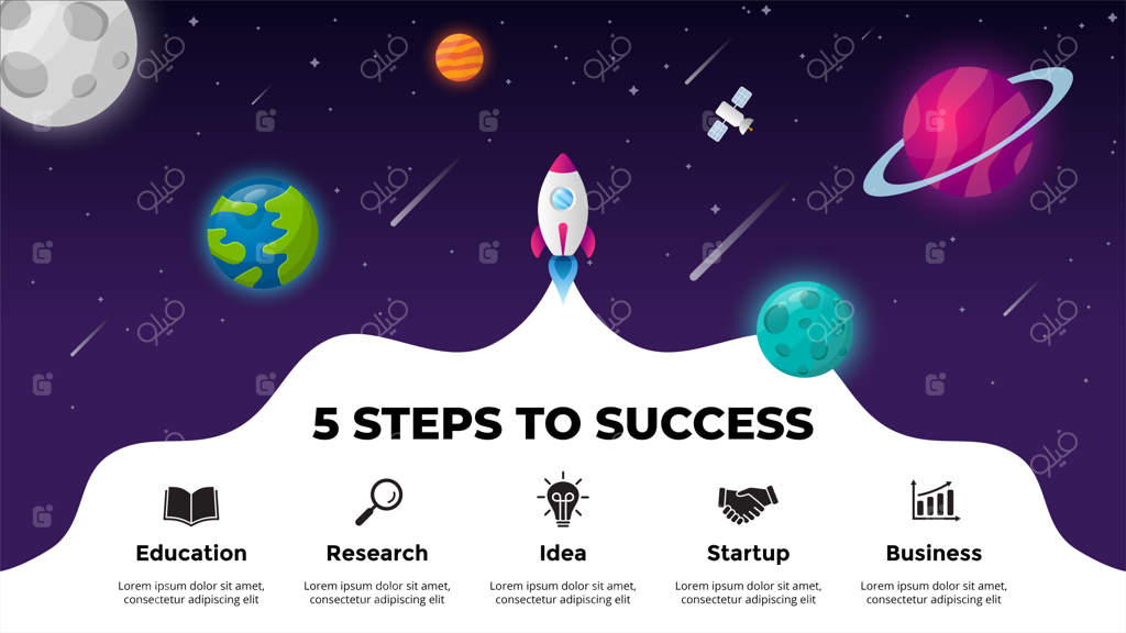 اینفوگرافیک استارتاپ کیهانی: قالب ارائه پرتاب موشک و نمودار موفقیت کسب‌وکار