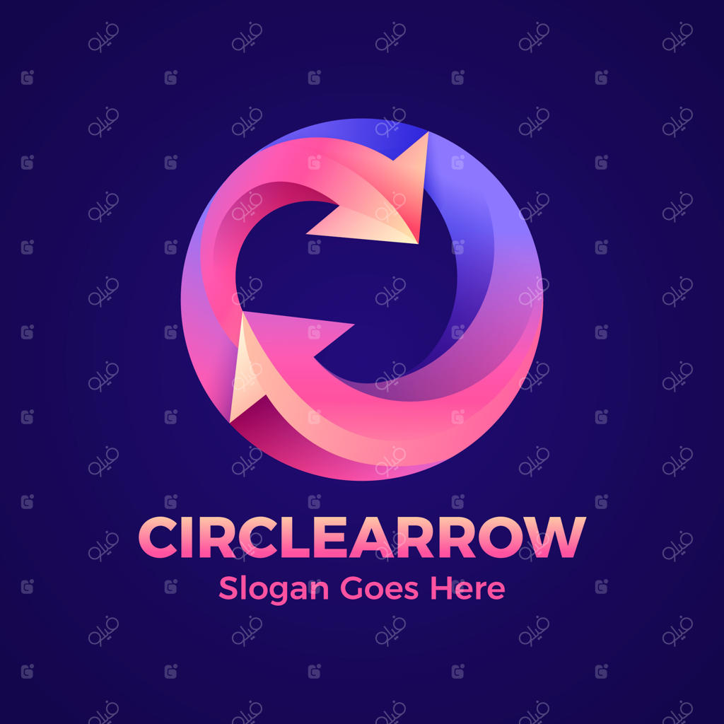 قالب لوگو دایره‌ای با فلش رنگین و انتزاعی