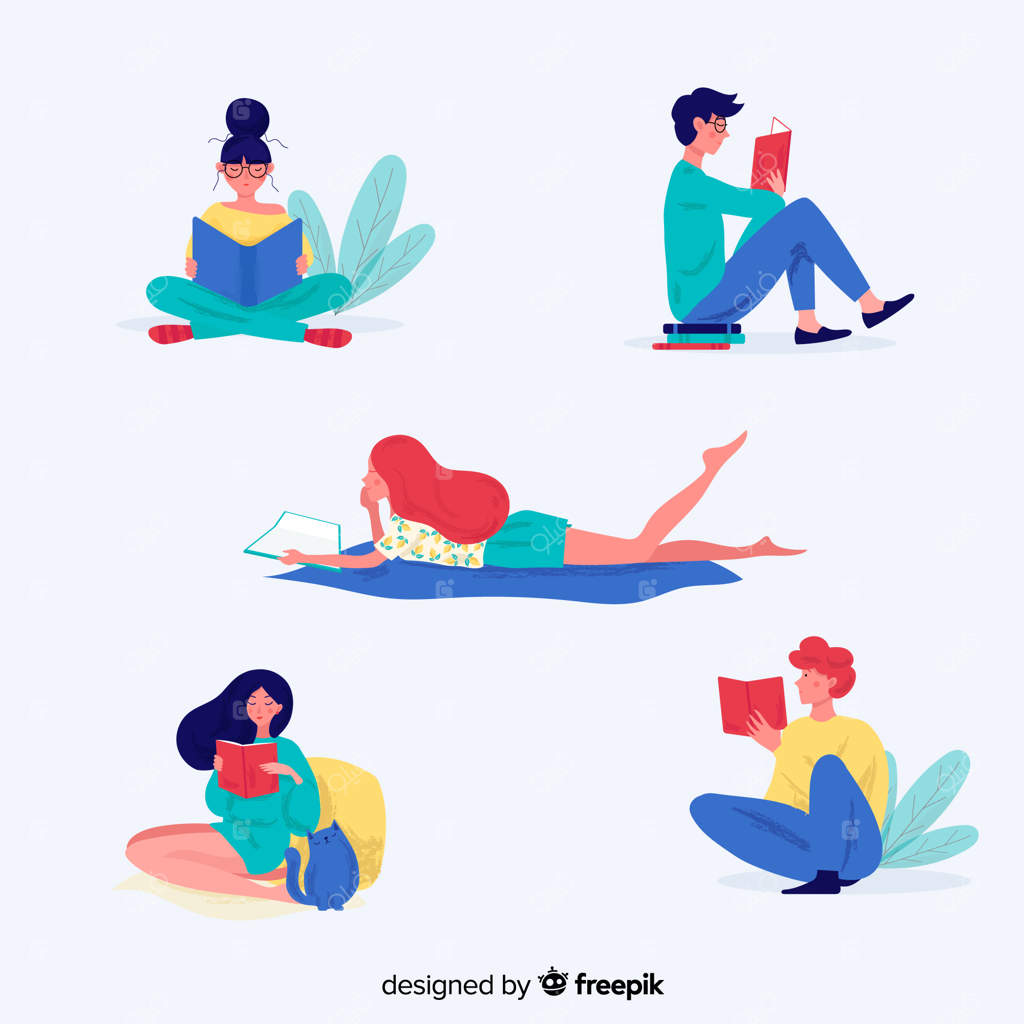 طراحی تخت شخصیت‌های مختلف در حال خواندن