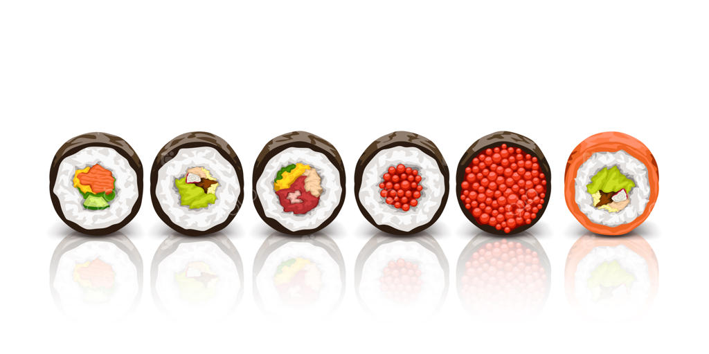 سوشی روی زمینه سفید