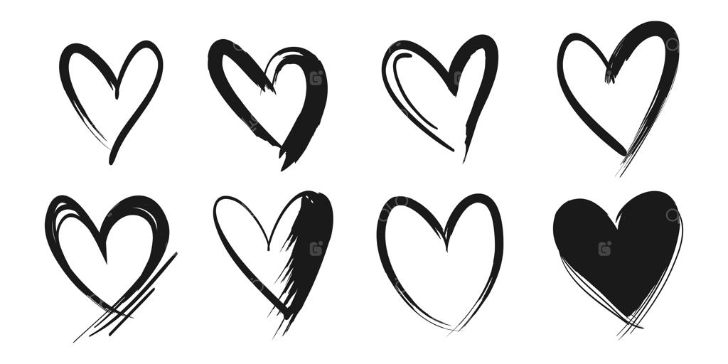 مجموعه وکتور قلب‌های طراحی دستی با سبک دودل و نماد عشق