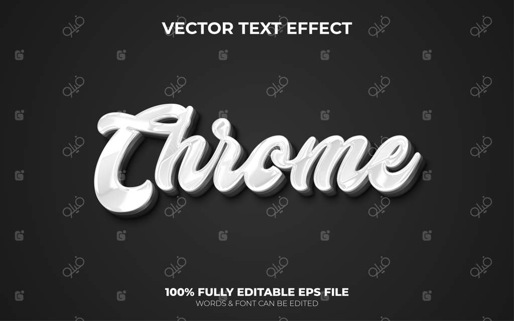 افکت متنی وکتور 3D قابل ویرایش با جلوه کروم استیل
