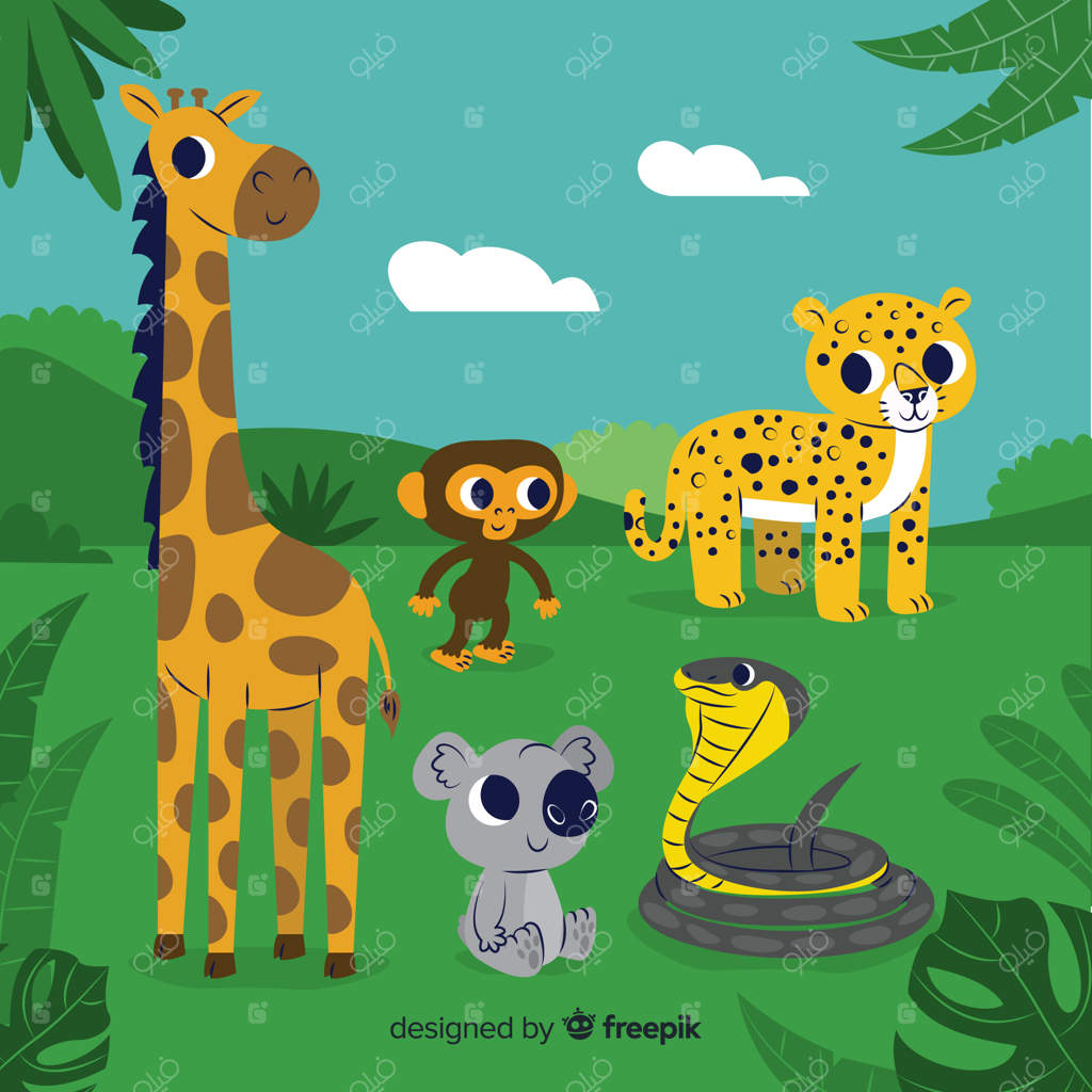 مجموعه‌ای از حیوانات گرمسیری و تخت