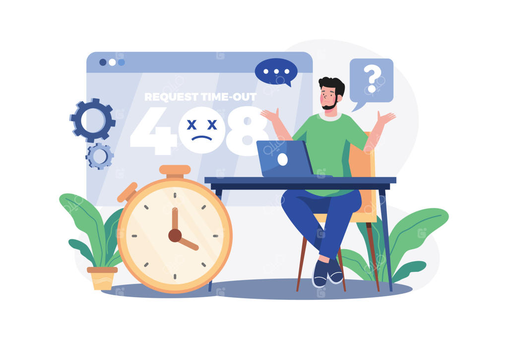 تصویرسازی مفهومی خطای پایان مهلت درخواست (Request Timeout) در پس‌زمینه سفید