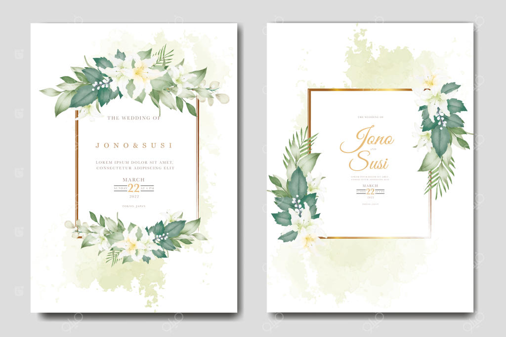 کارت دعوت عروسی با طرح گل‌های آبرنگی