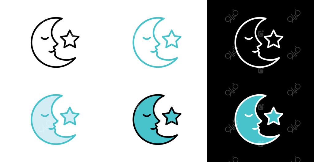 نماد هلال ماه با ستاره در دو سبک خطی و پُر