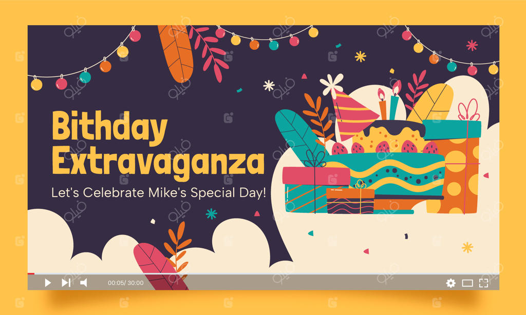 تصویر بندانگشتی یوتیوب برای جشن تولد با طراحی ساده و زیبا