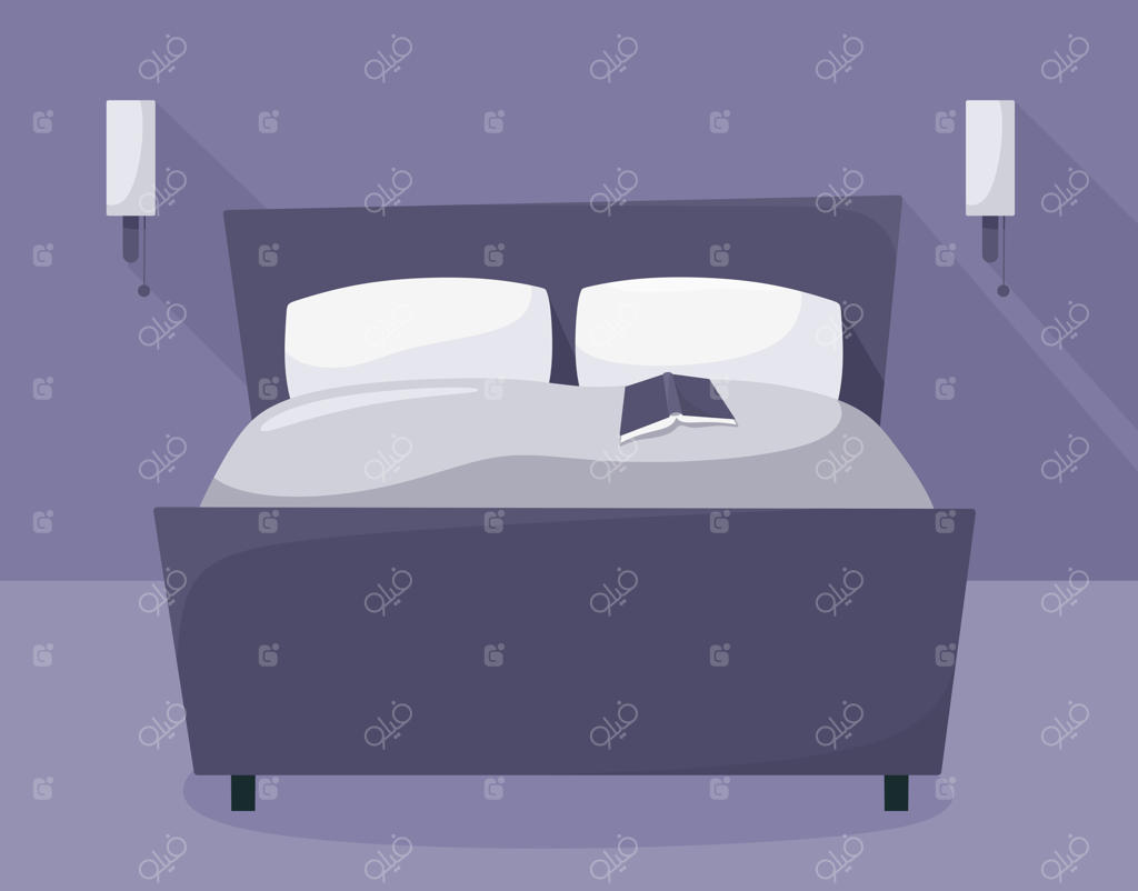 اتاق خواب در شب با دکوراسیون و کتاب روی تخت