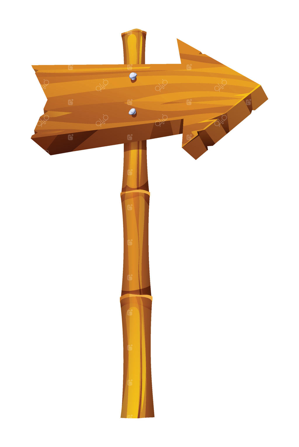 پیکان چوبی به سمت راست با پایه بامبو. تصویر کارتونی