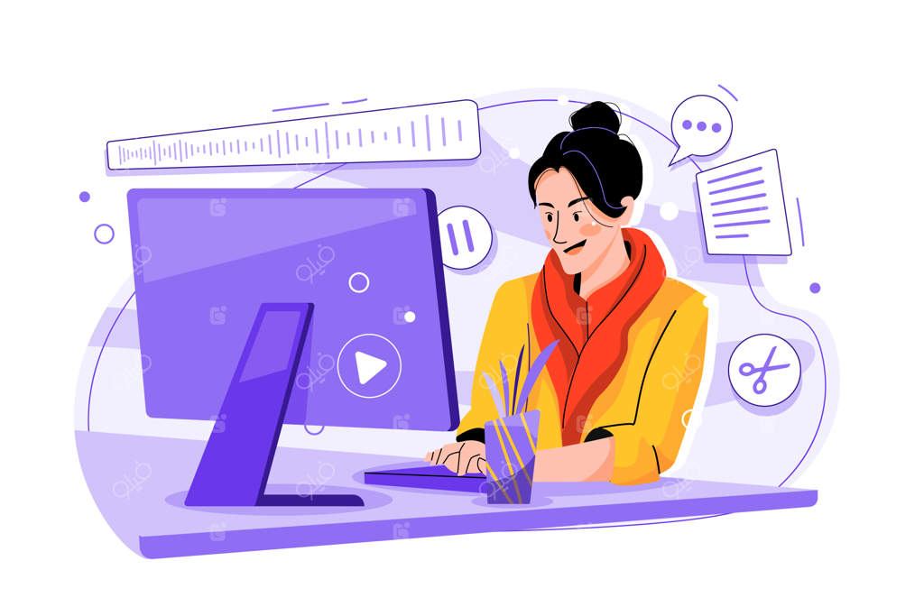 زنی که در استودیو پادکست را ویرایش می‌کند