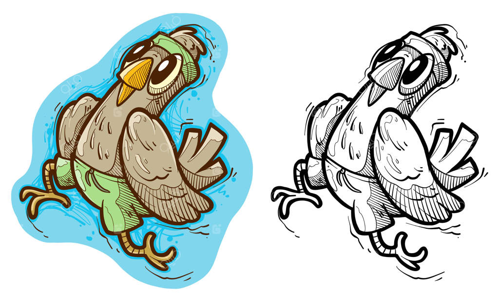 کارتون کبوتر بامزه و بامزّه ورزشی با باند سبز