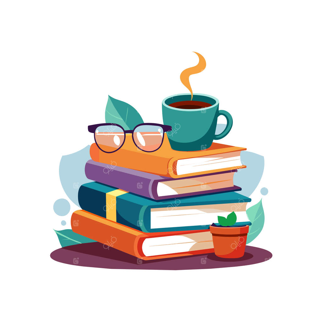 یک دسته کتاب با یک فنجان قهوه روی آن