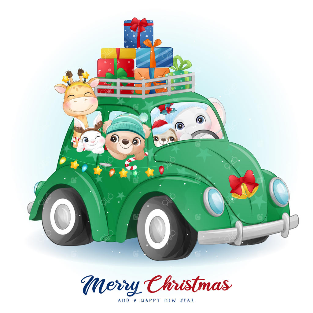 نقاشی‌های آبرنگی حیوانات بامزه برای روز کریسمس