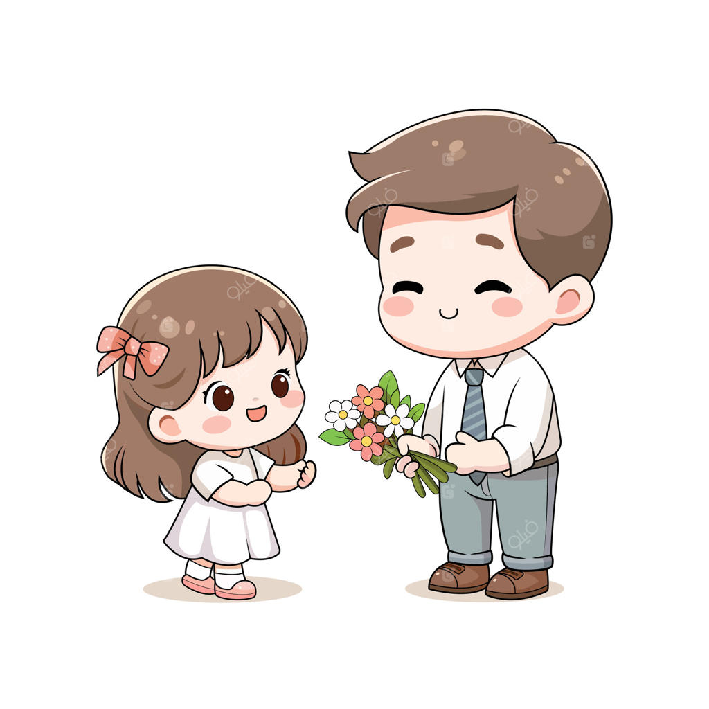 پدری مهربان به پسرش گل می‌دهد