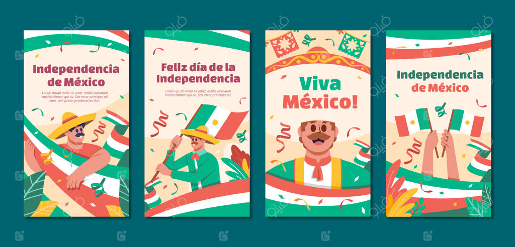 مجموعه استوری‌های اینستاگرام با طرح دستی برای جشن روز استقلال مکزیک