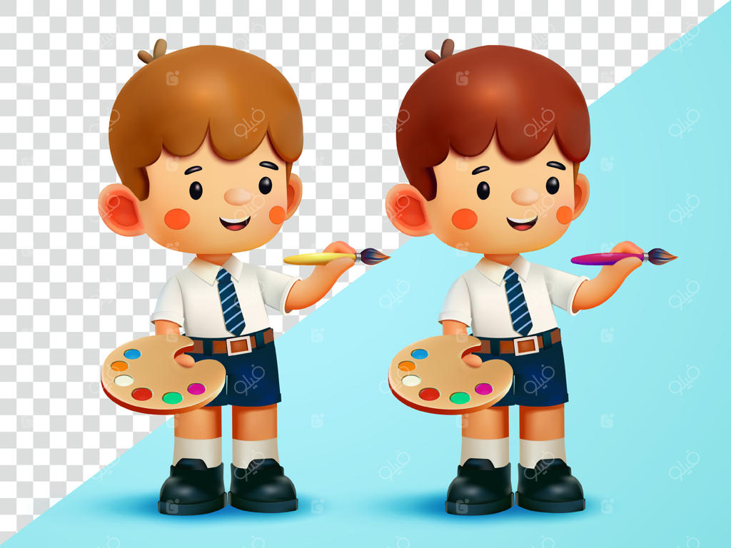 پسری در حال نقاشی - طراحی سه‌بعدی، مناسب برای آموزش و عناصر طراحی