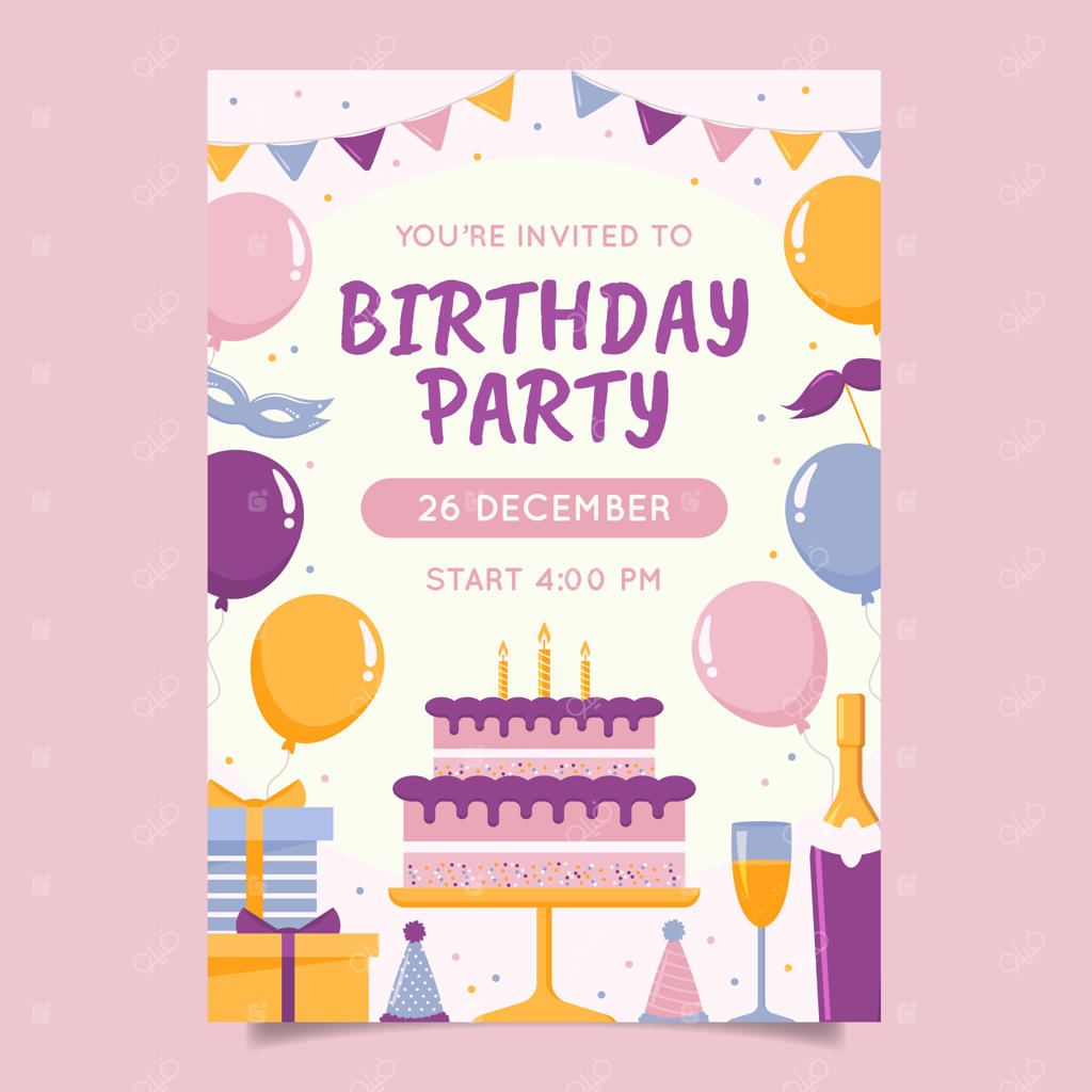 قالب پوستر جشن تولد با طراحی تخت