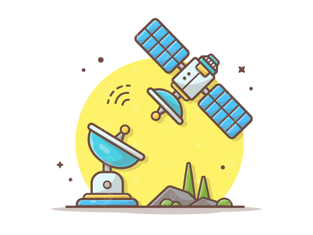 تصویر برداری ماهواره مجهز به آنتن در حال پرواز