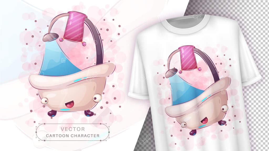 شخصیت کارتونی بامزه در حمام، طراحی با دست برای کودکان