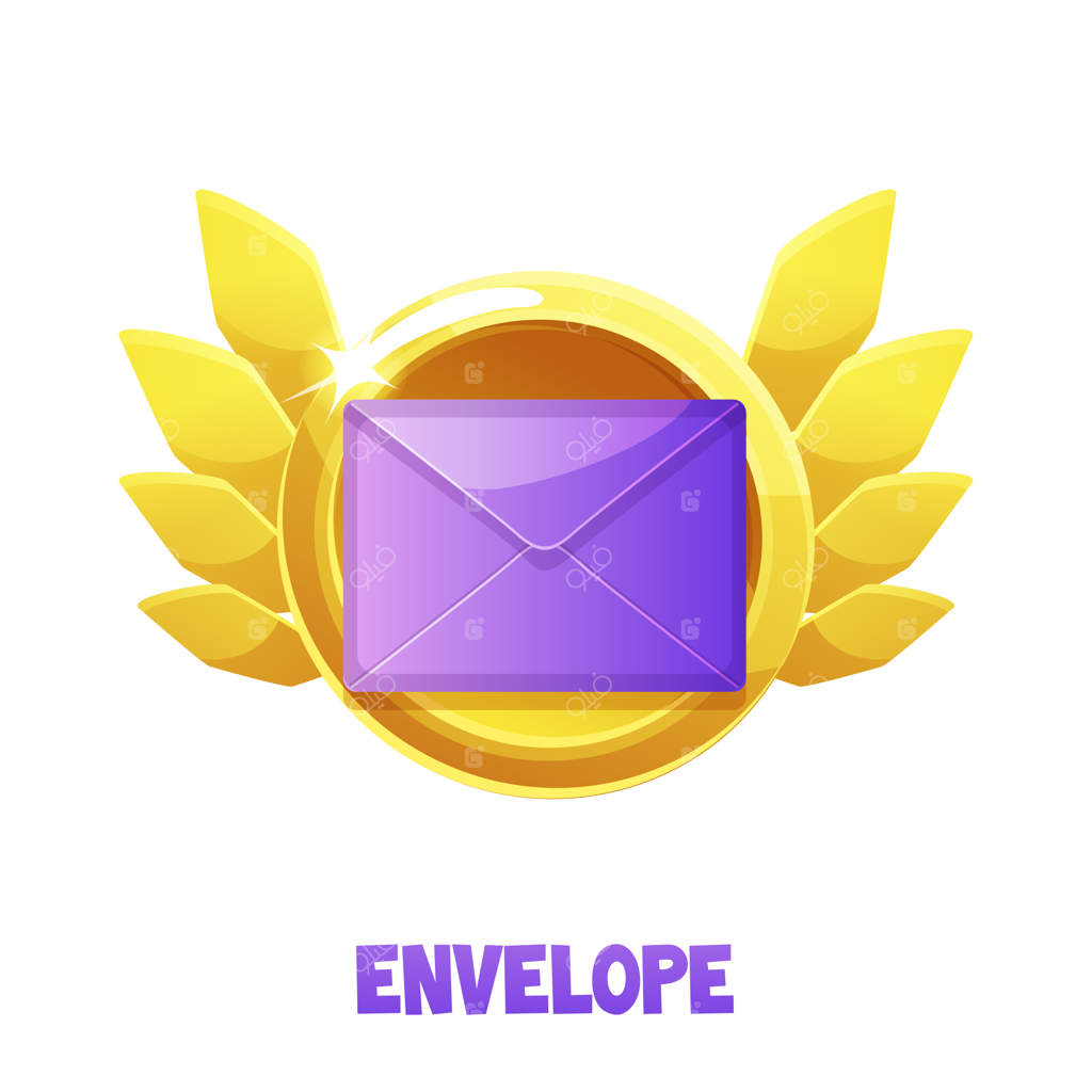 آیکون پاکت بنفش با بال‌های طلایی برای بازی