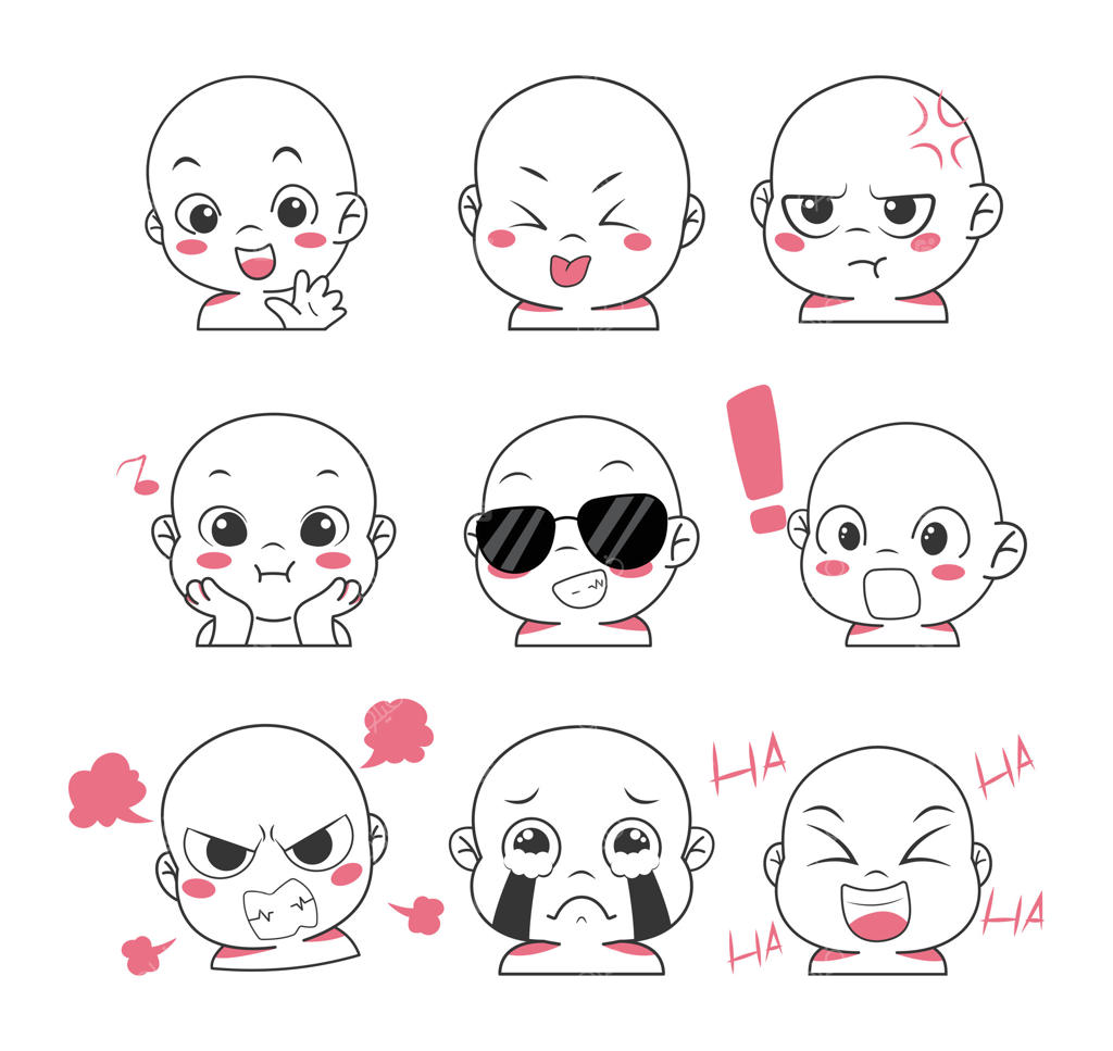 طرح وکتور کاراکتر ایموجی کارتونی و بامزه برای قالب استیکر