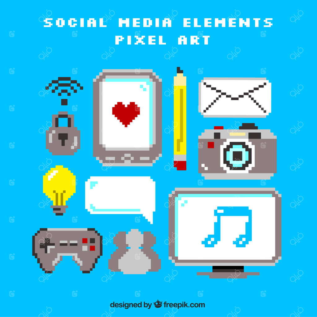 مجموعه لوازم جانبی شبکه‌های اجتماعی به سبک پیکسل‌آرت