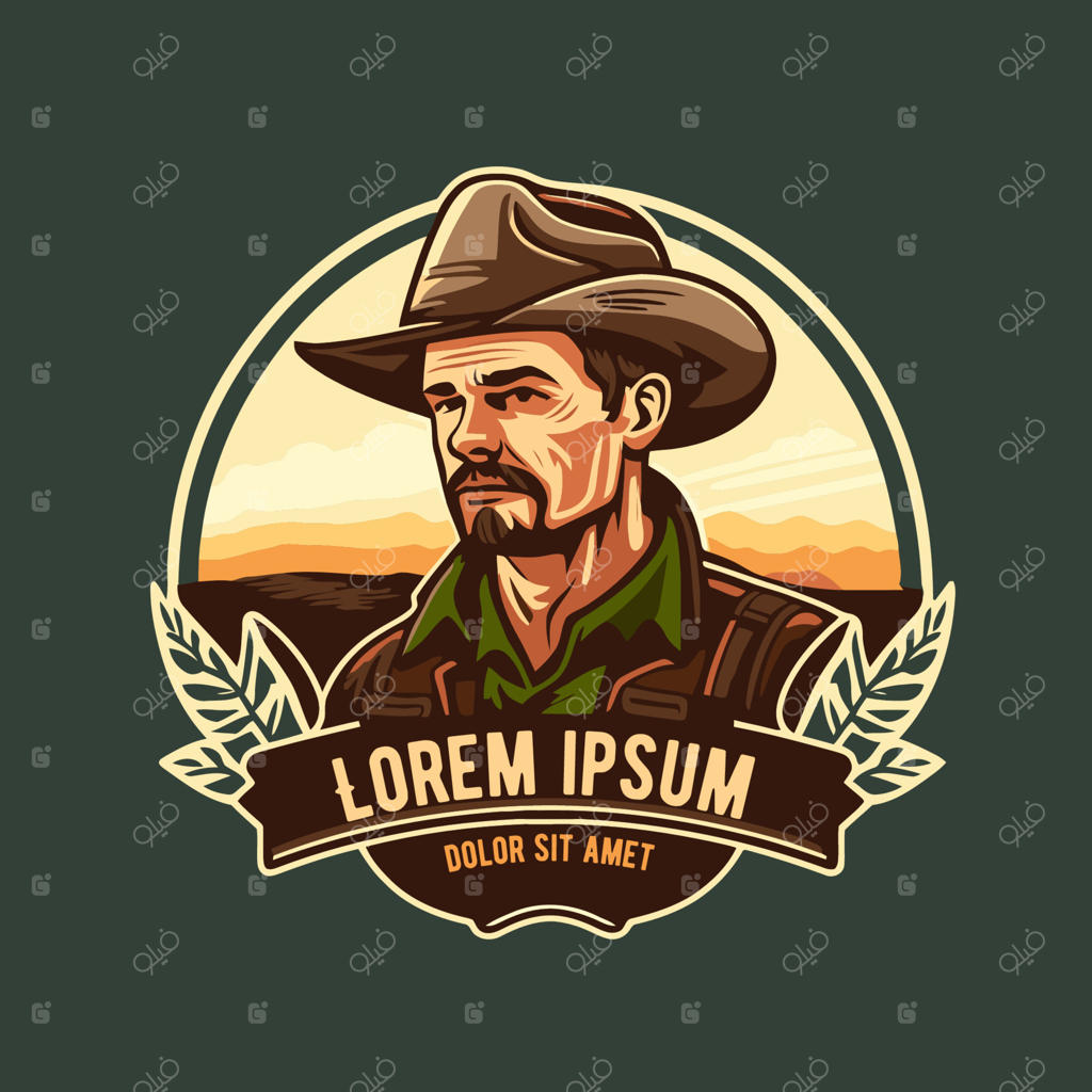 لوگوی مسکات مرد کشاورز، آیکون مزرعه و کشاورزی