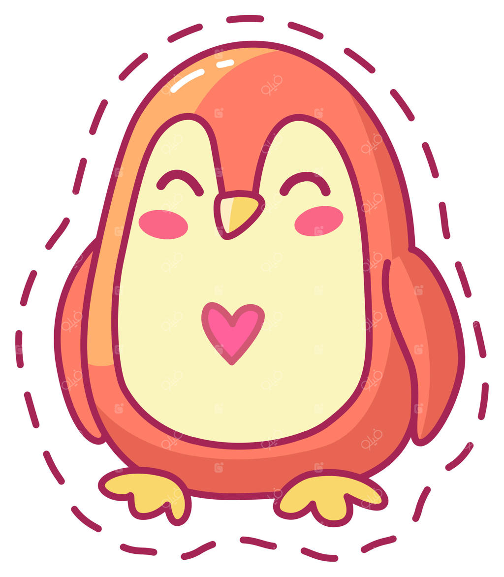 پنگوئن کارتونی شاد و خوشحال با لبخند و طرح قلب روی سینه، مناسب برای طراحی و تزیینات کودکان