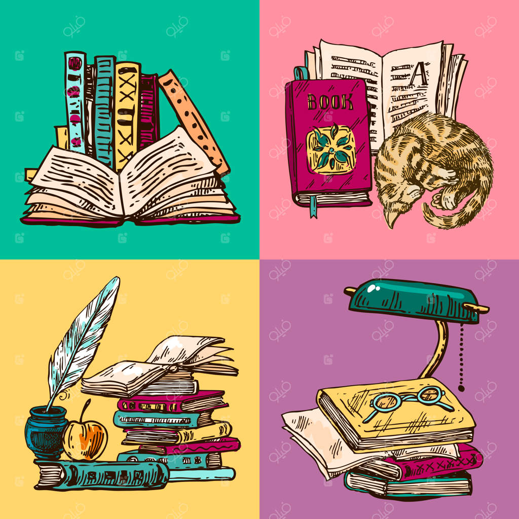 مجموعه زیبای نقاشی دستی وکتور، مطالعه کتاب