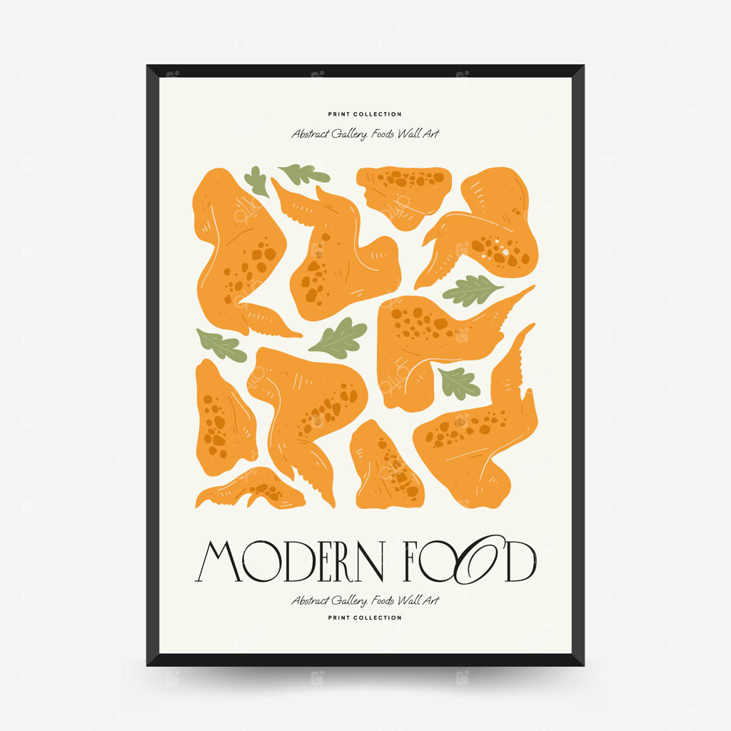 قالب پوستر انتزاعی و مدرن غذا به سبک مینیمال و ماتیس، مناسب دکوراسیون آشپزخانه و رستوران