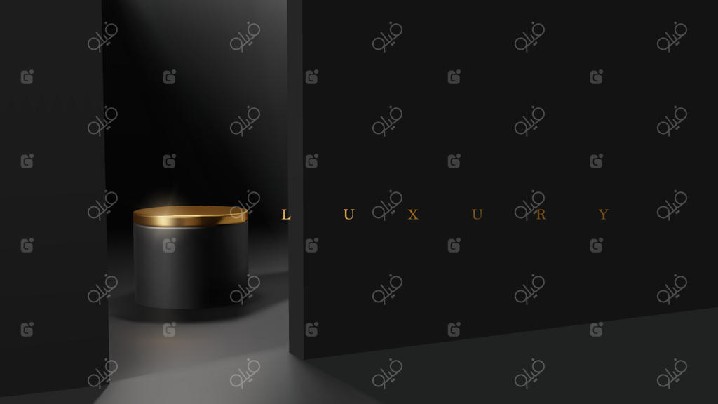 طرح صحنه مینیمالیستی لوکس با رنگ‌های سیاه و طلایی برای ارائه محصول - قالب حرفه‌ای جایگذاری نمایش محصول