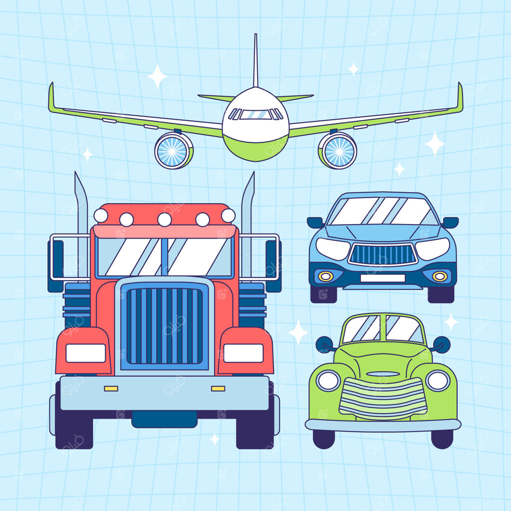 مجموعه‌ای از طرح‌های دست‌کشیده وسایل نقلیه