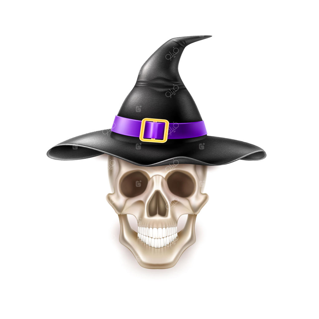 جمجمه هالووین با کلاه جادوگر جذاب وکتوری