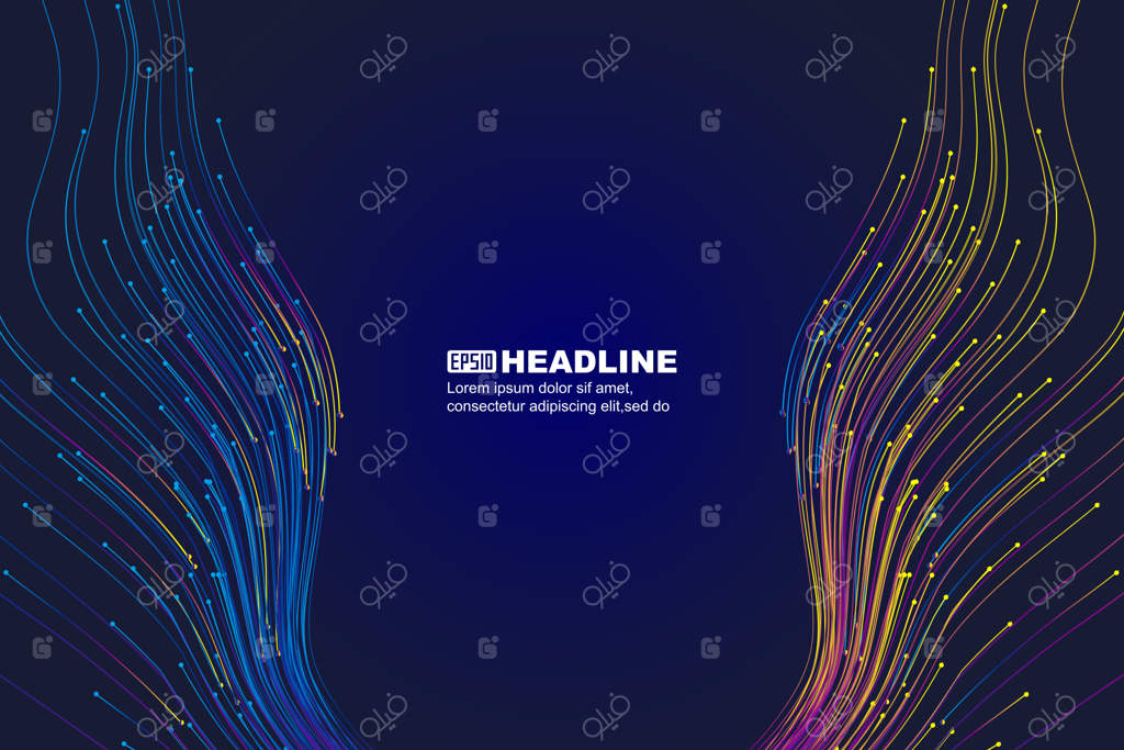 خطوط موج‌دار رنگی در پس‌زمینه فضایی وکتور فنی قرار دارند.