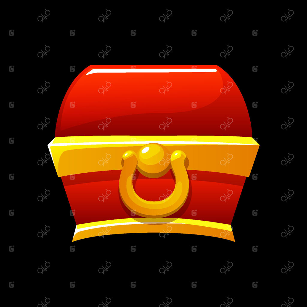 تصویر صندوقچه قرمز گنج، جعبه دزدان دریایی بر روی زمینه سیاه. دستاورد موفقیت در بازی، هدیه صندوقچه عتیقه، پاداش برنده شدن رابط کاربری. صندوقچه قدیمی.