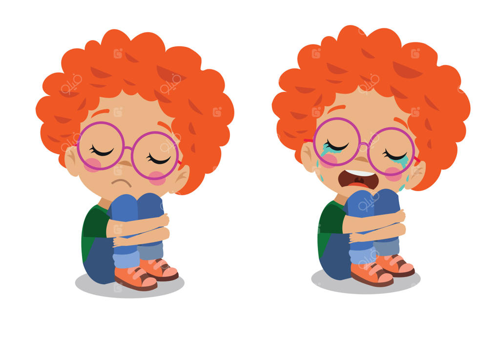 پسر بامزه و غمگین در حال گریه با اشک‌ها