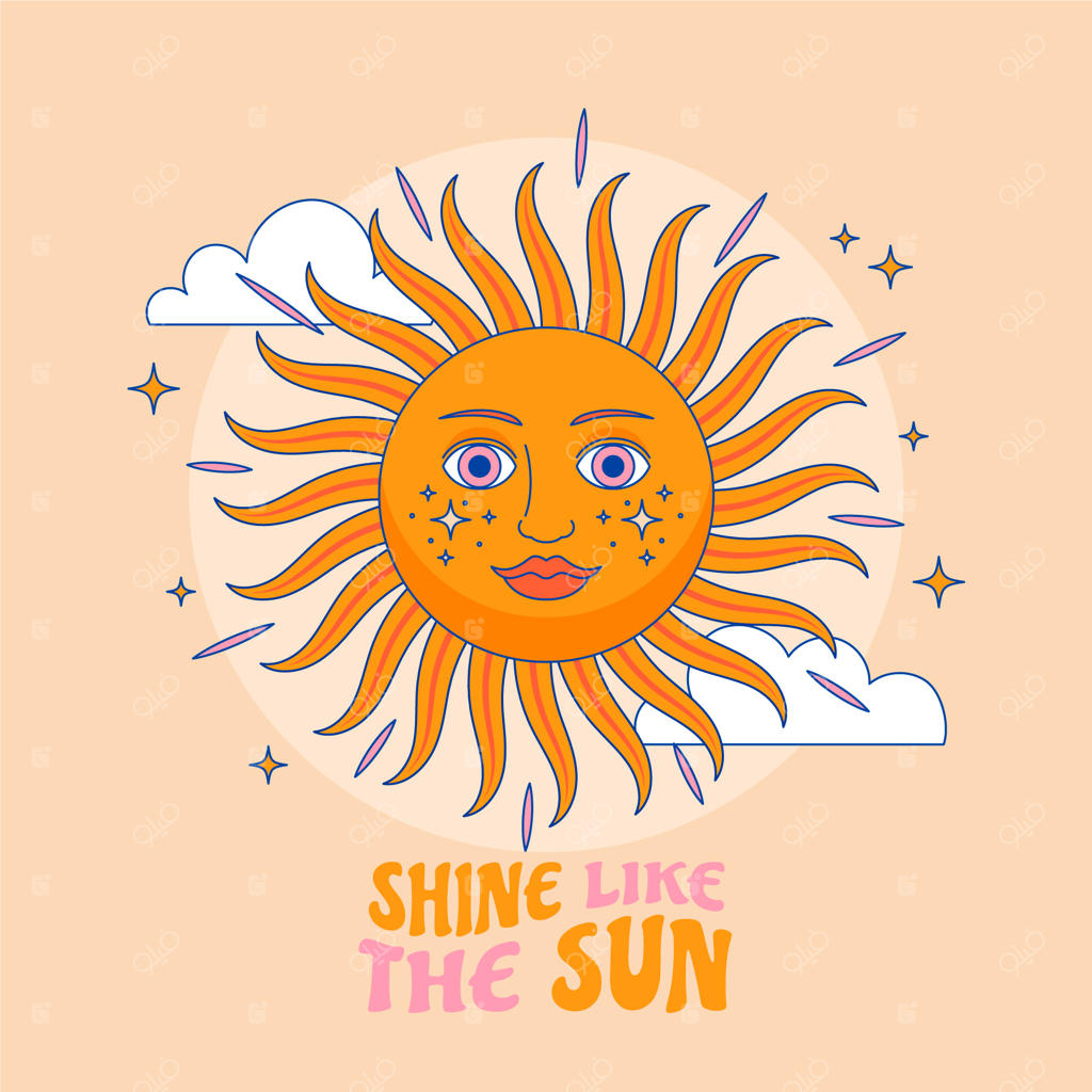 طرح دستی گرافیک رترو با تصویر خورشید