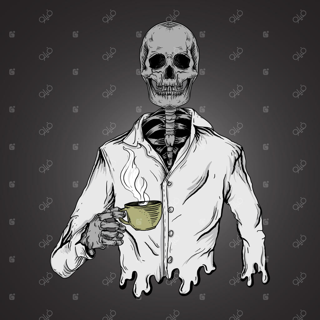 طراحی هنر و تیشرت: اسکلت قهوه نوش