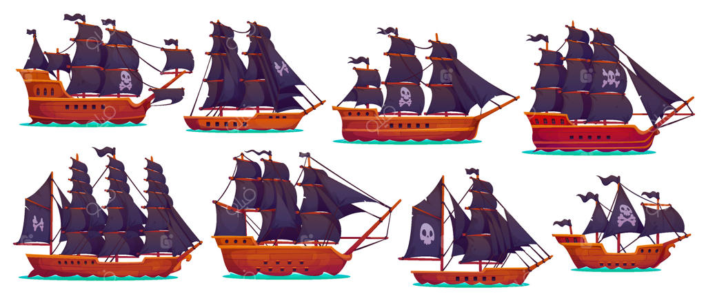 کشتی‌های بادبانی دزدان دریایی، قایق‌های راهزن با پرچم‌های سیاه