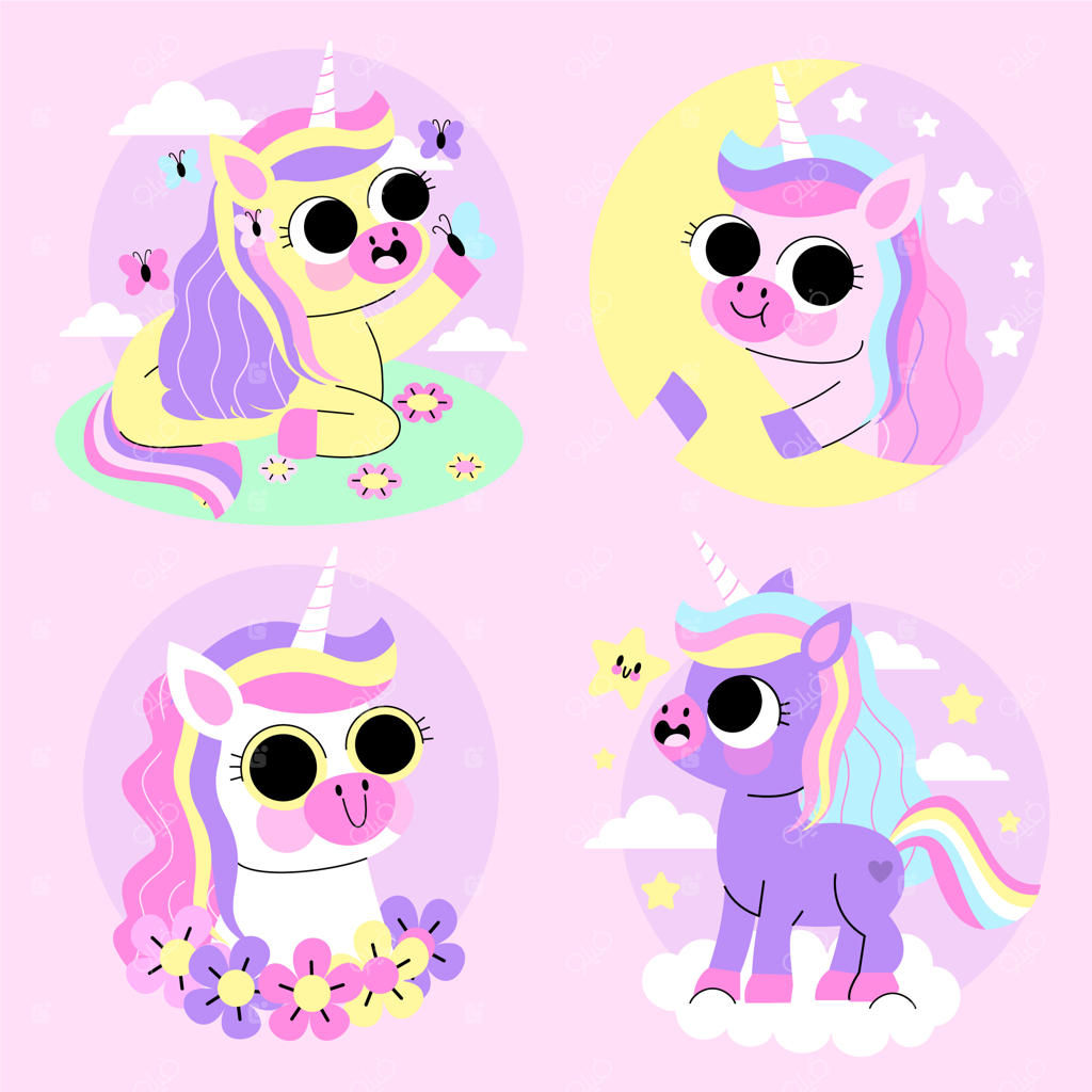 مجموعه برچسب‌های فانتزی یونیکورن بامزه