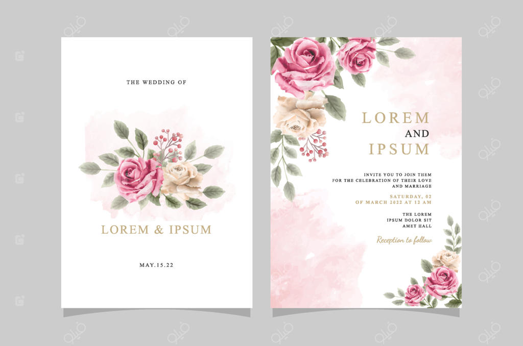 قالب کارت دعوت عروسی شیک با طرح گل‌های نقاشی شده با دست