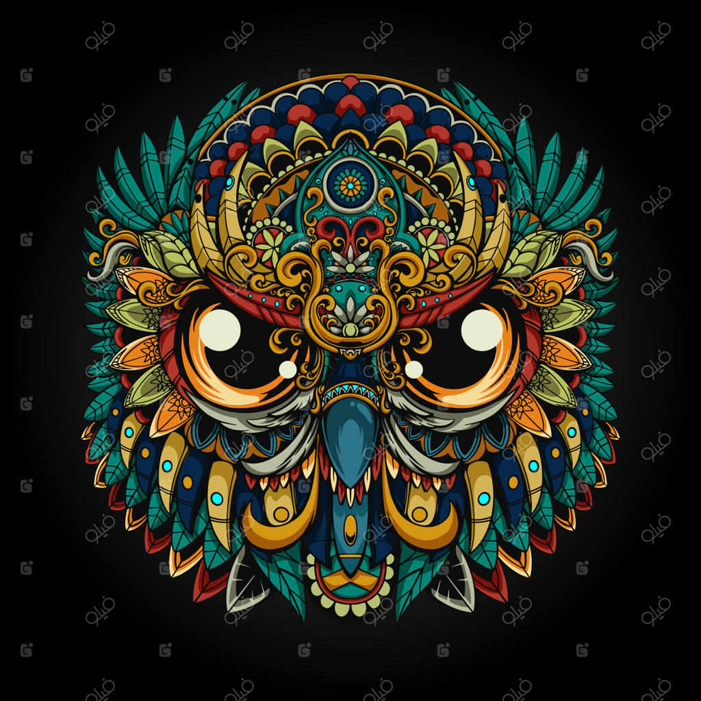 تصویر بی‌نقص جغد مکانیکی رنگارنگ