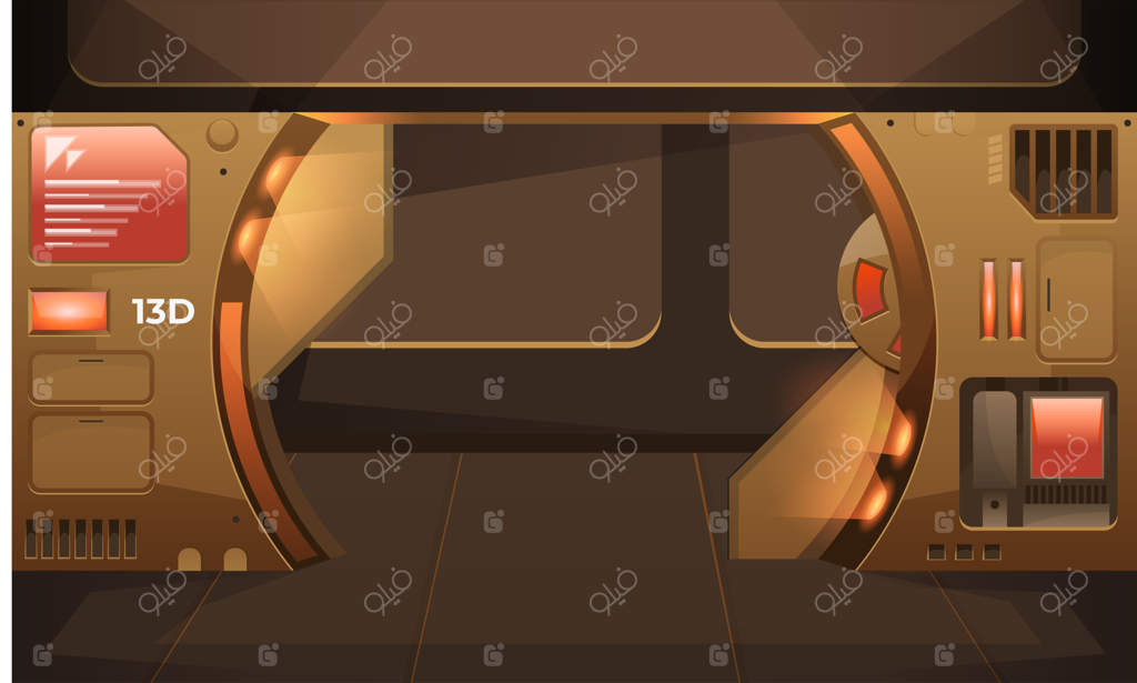 راهروی خالی با درب باز در فضای داخلی سفینه فضایی آینده‌نگر