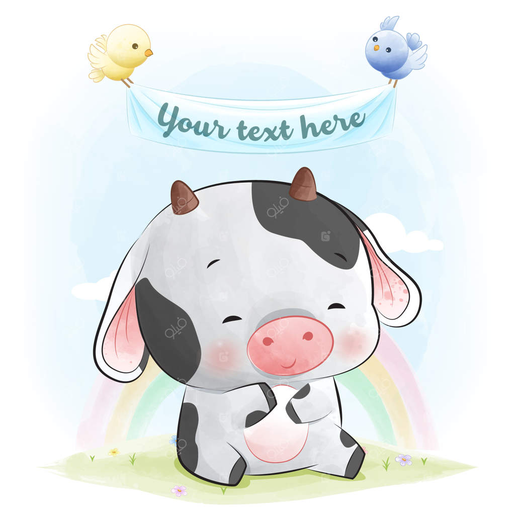 تصویرسازی حیوانات برای جشن سیسمونی - کارتونی بامزه از یک گاو کوچولو