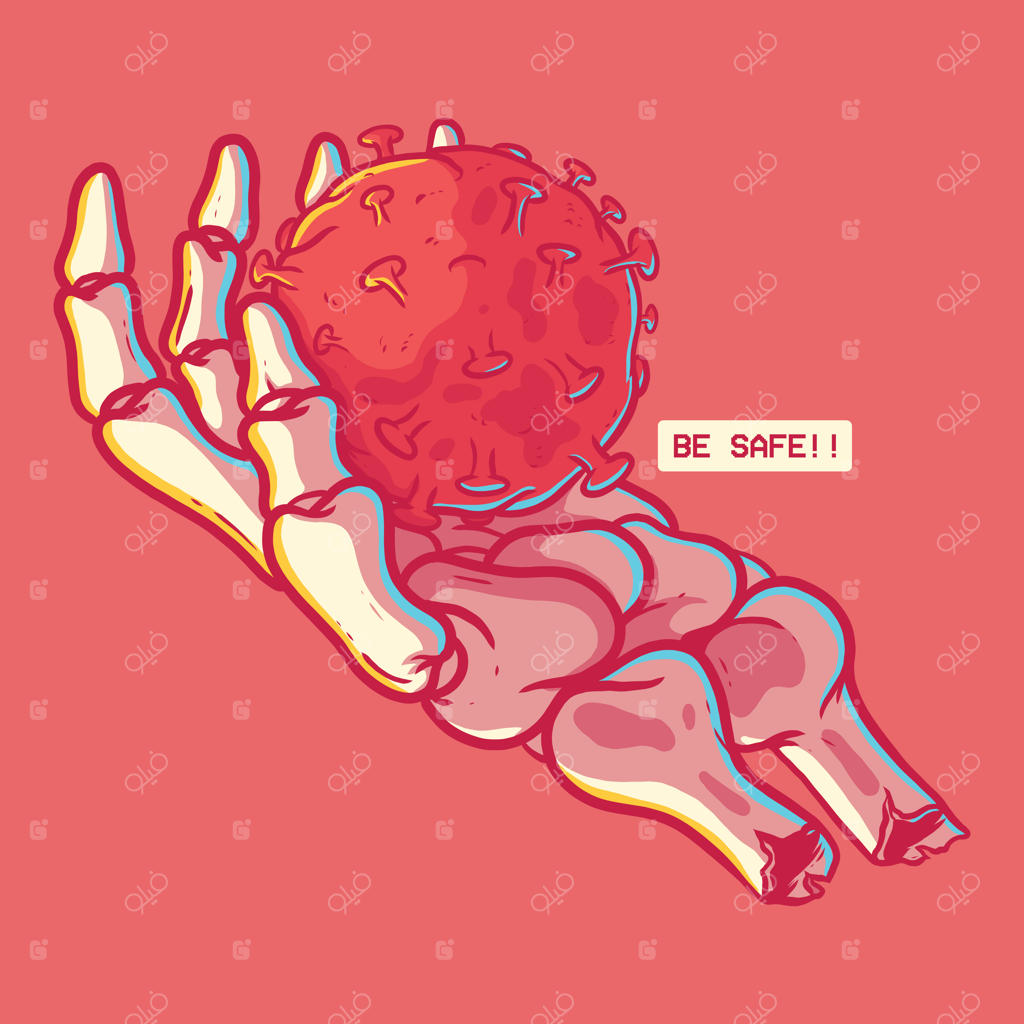 تصویر دست جمجمه‌ای که ویروس را نگه داشته است