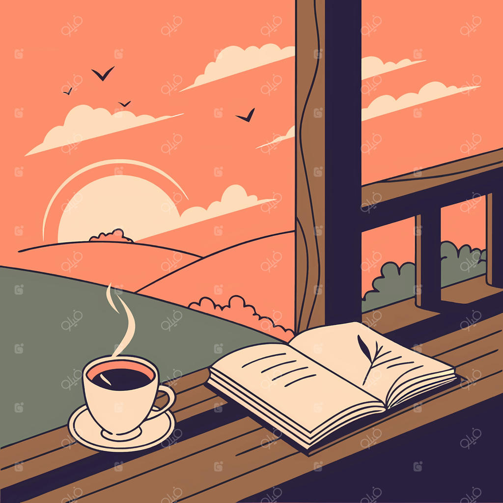 یک فنجان قهوه و کتابی در بالکن