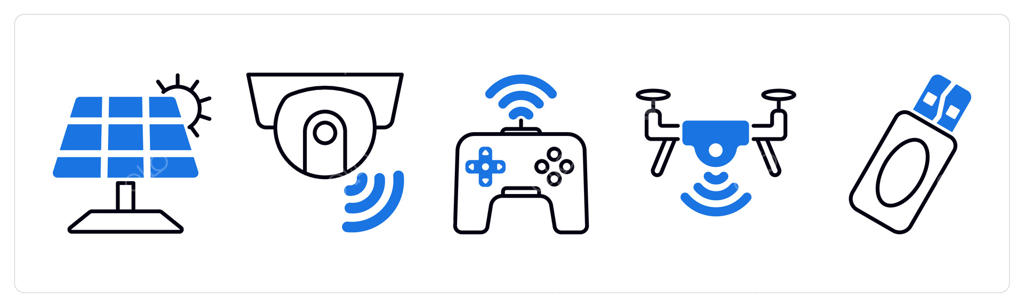 مجموعه ۵ آیکون فناوری: پنل خورشیدی، دوربین هوشمند، بازی